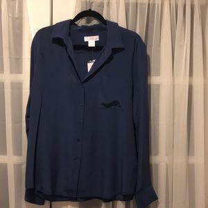 Navy long sleeve silk blouse